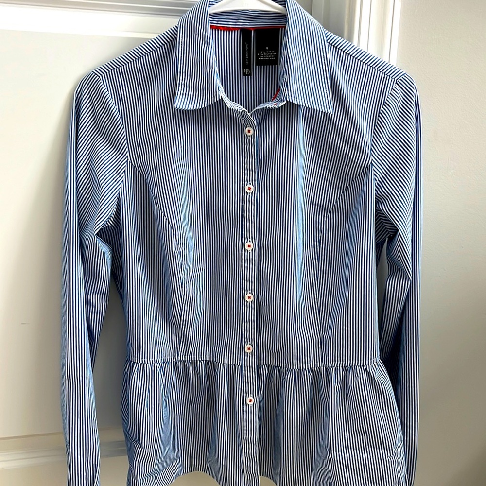 New Directions Peplum Striped Button Down - Size S